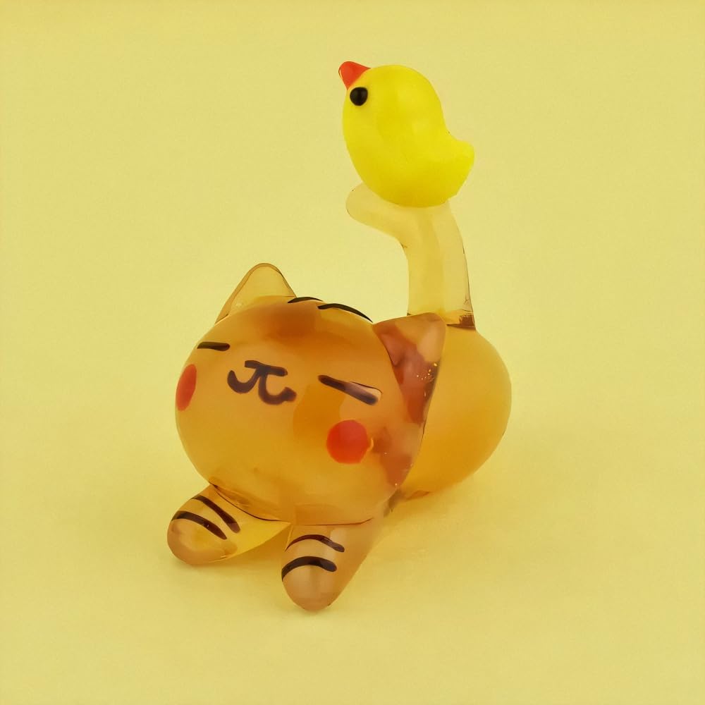 Four Cart Cute Handmade Glass Craft: Lying Tiger and Chick