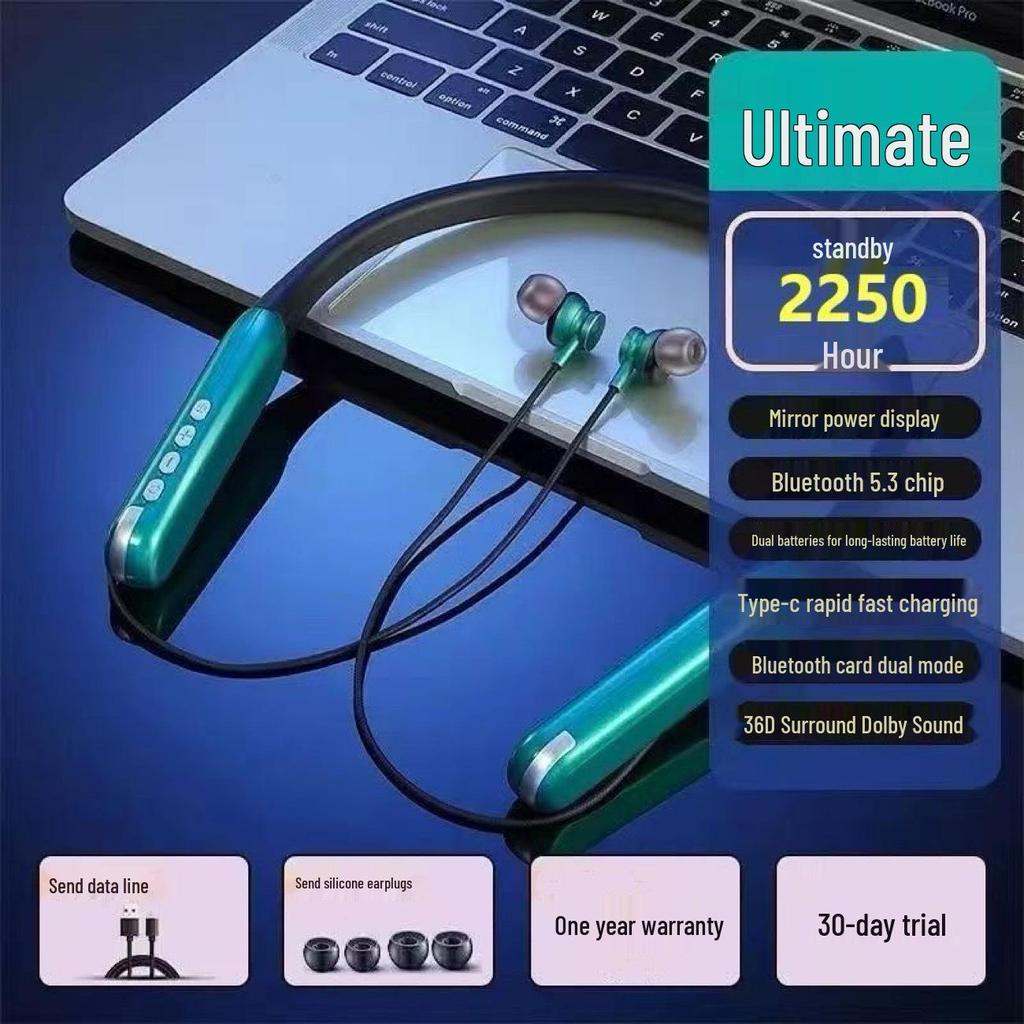 Bluetooth 2025 Neckband Earphones: Wireless, High Sound Quality, Long Battery Life, Perfect for Sports.