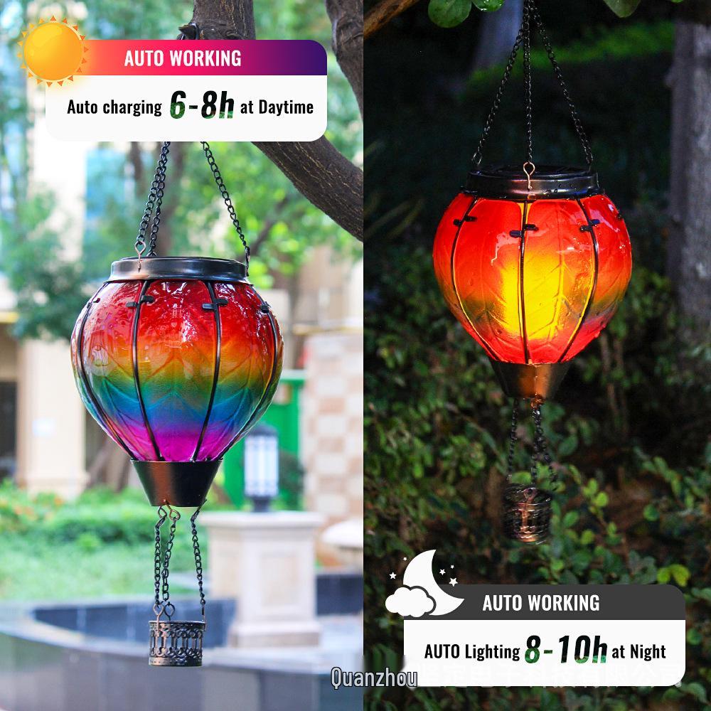 Solar-Powered Flickering Flame Hanging Lantern – Waterproof Hot Air Balloon Outdoor Light