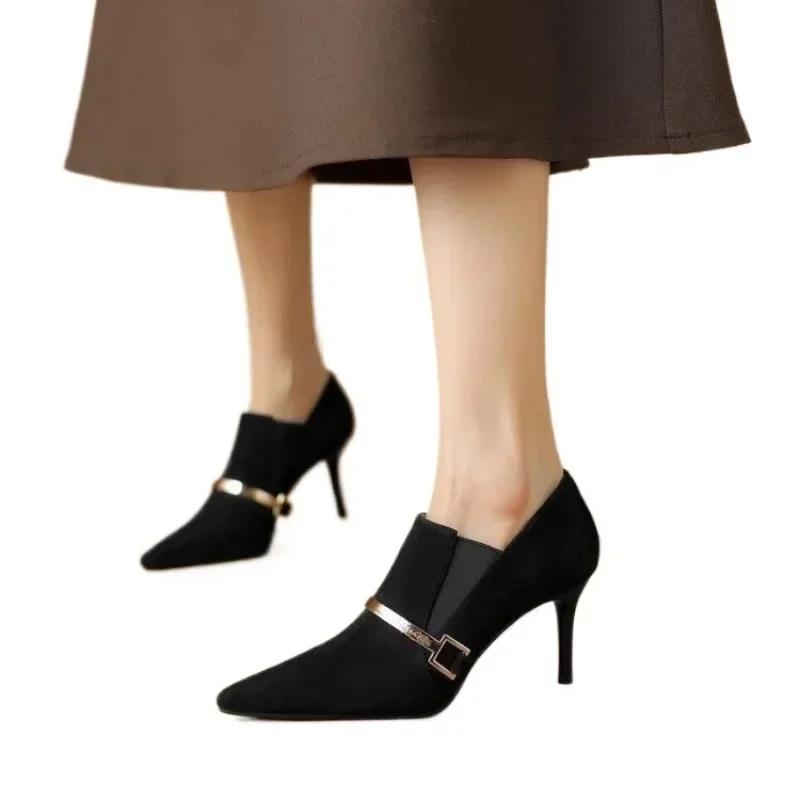 fashion Hot Sale Shoes for Women Women's High Heels Retro Dress Pumps Women Metal Decoration Pointed Toe Slip on Thin Heels Female Shoes