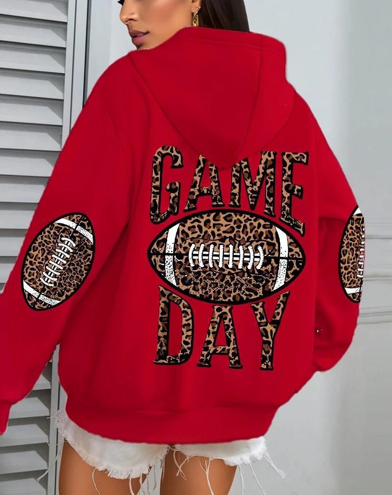 Sudadera de Rugby Holgada con Estampado de Leopardo y Bolsillos para Mujer