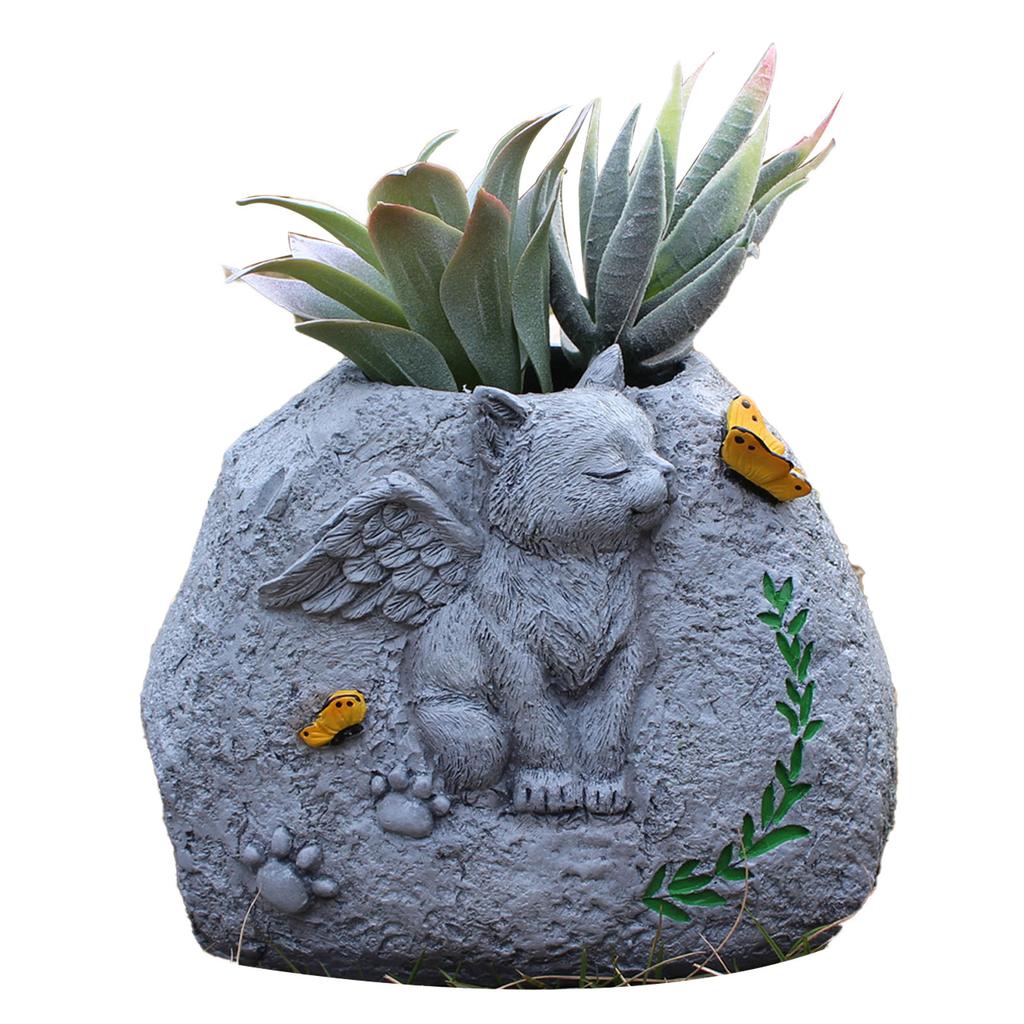 Angel Cat Memorial Planter Flower Pot Pet Memorial Garden Statue with Synthetic for Pet Loss Remembrance Garden Decor