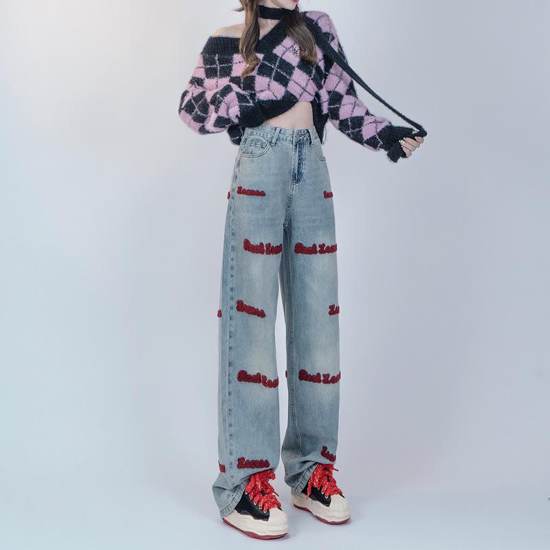 Women's Wide-Leg High-Waist Embroidered Jeans - 2023 Spring/Autumn Style