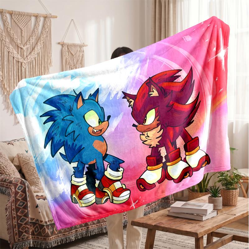 Sonic the Hedgehog Printed Flannel Blanket, Skin Friendly Warm Throw for Indoor Couch Bed Daily Use