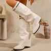 Long Boots Autumn New Sleeve Rhinestone Metal Buckle Soft Sole Non-Slip Trouser Bottom Block Heel Shoes