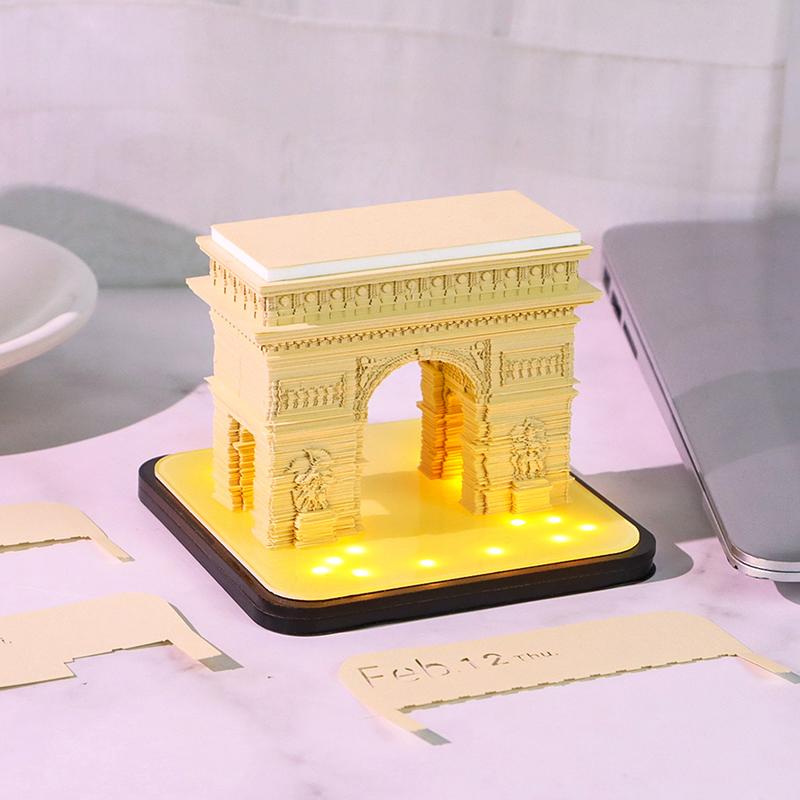 Time Piece Calendar 2026 Desk Calendar With Led Light 3D Tear-Away Calendar Paper Carving Art Memo Pad Notepad Gift Christmas