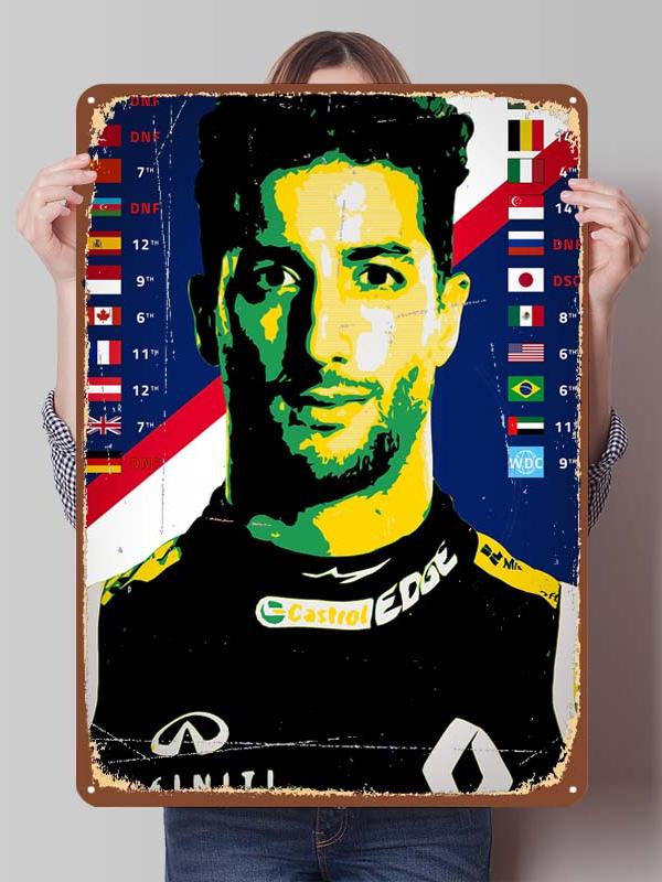 Daniel Ricciardo Plakaty Wyścigowe F1 Metalowe Znaki Dekoracja Wystrój Salonu Mężczyźni Niestandardowe Blaszane Tabliczki do Dekoracji Ścian