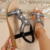 Cross-border Trade Women's Rhinestone Wedge Sandals, European and American Style, Peep-toe Open-toe Elastic Band Casual Beach Sandals
