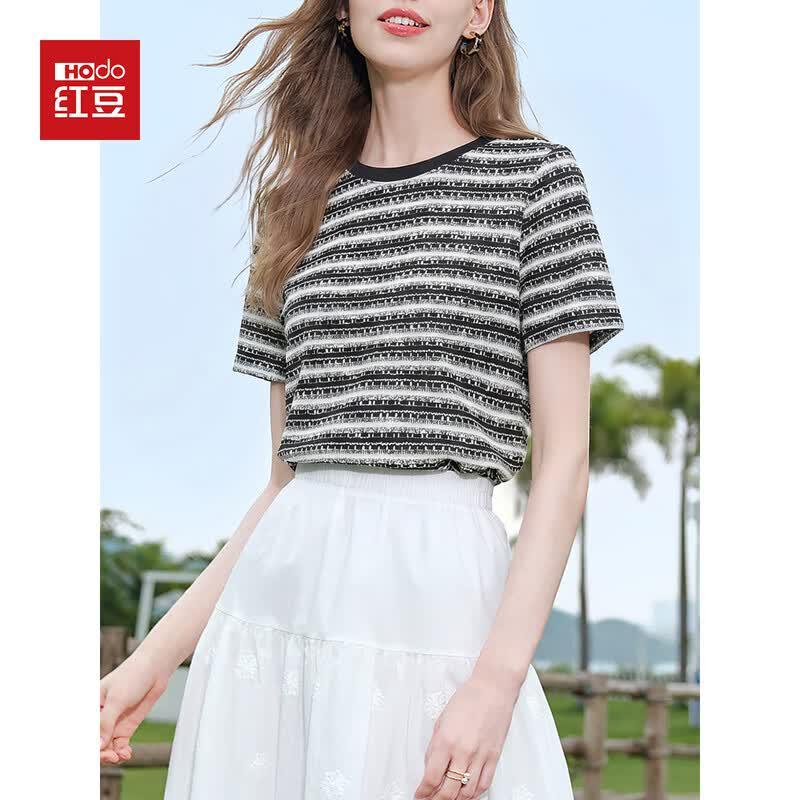 Hodo Women s Striped Round Neck Cutout T-Shirt XL
