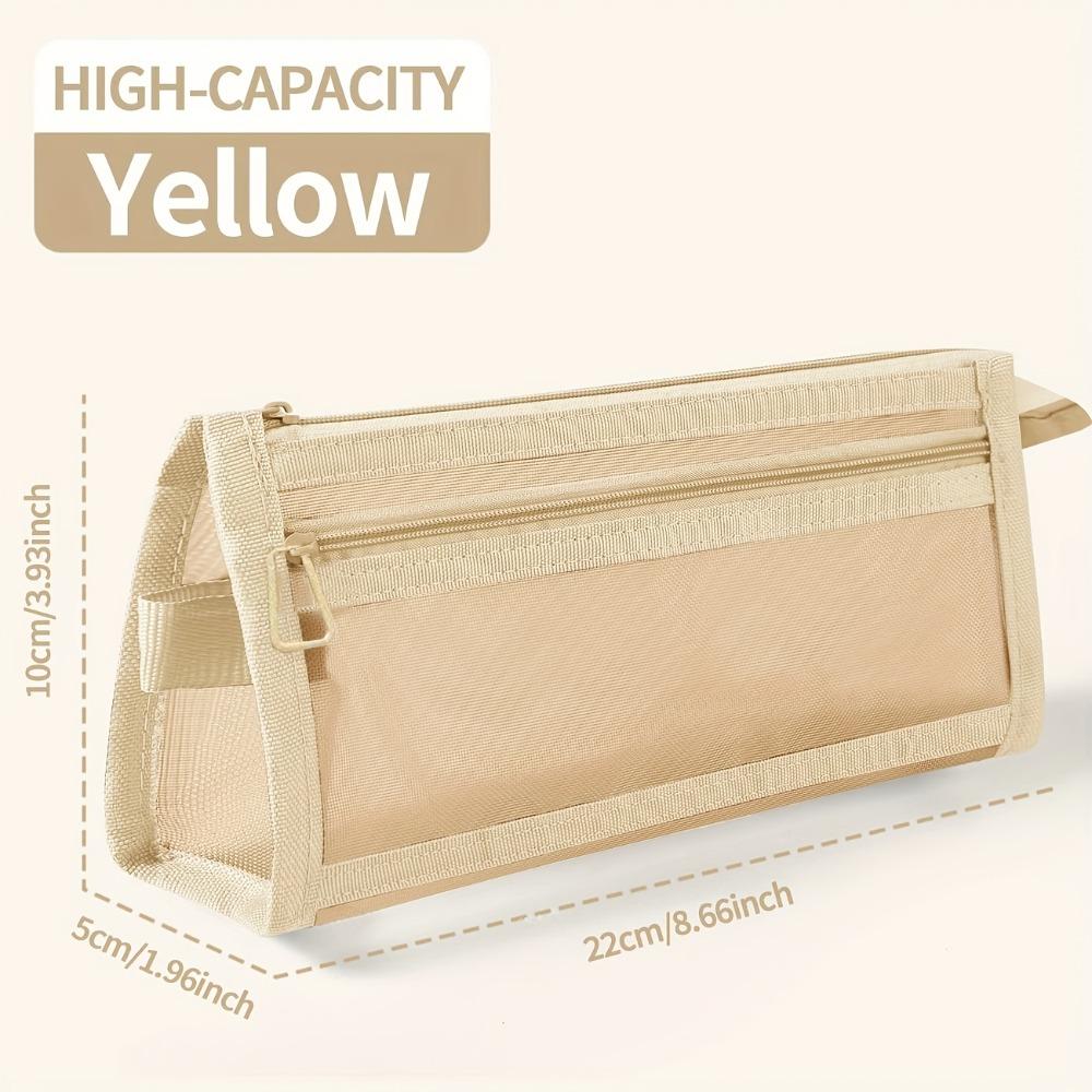 Desk Storage Morandi Mesh Pencil Case with Handle and Zipper, Cute Transparent Stationery Storage Bag
