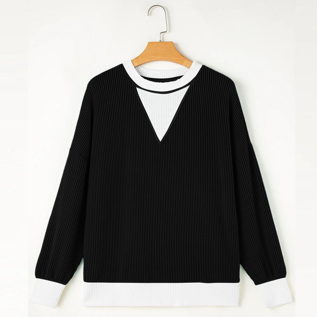 Women's Casual Loose Colorblock Round Neck Long Sleeve Twisted Stripe Sweatshirt