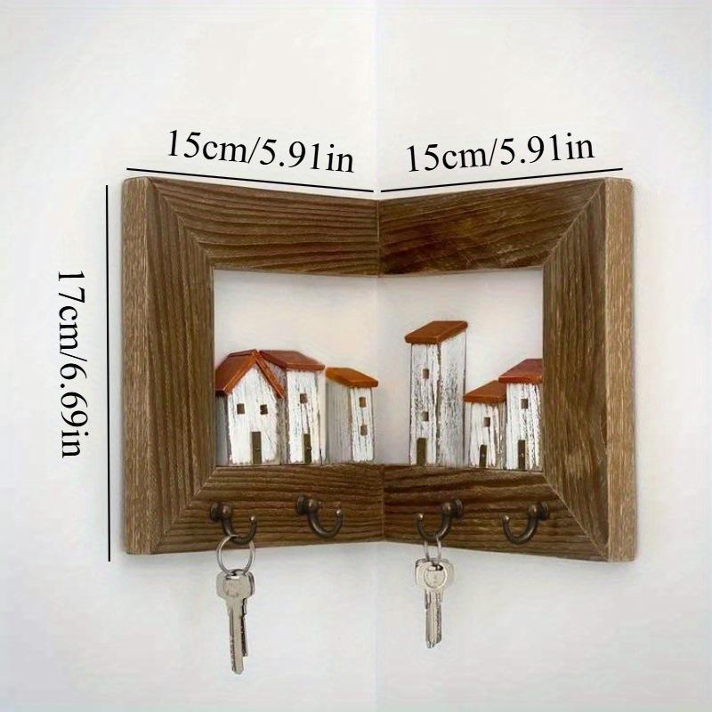Solid Wood Wall-Mounted Keychain Hanger and Storage Rack with Hooks