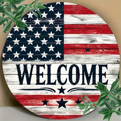 1pc Rustic Aluminum Patriotic Welcome Sign,  Round Vintage Wall Art,  Multifunctional for Home, Office,  Bar Decor