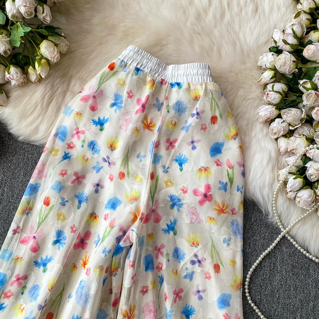 Summer Women Print Lace-up Ankle Length Bud Pants with Pocket