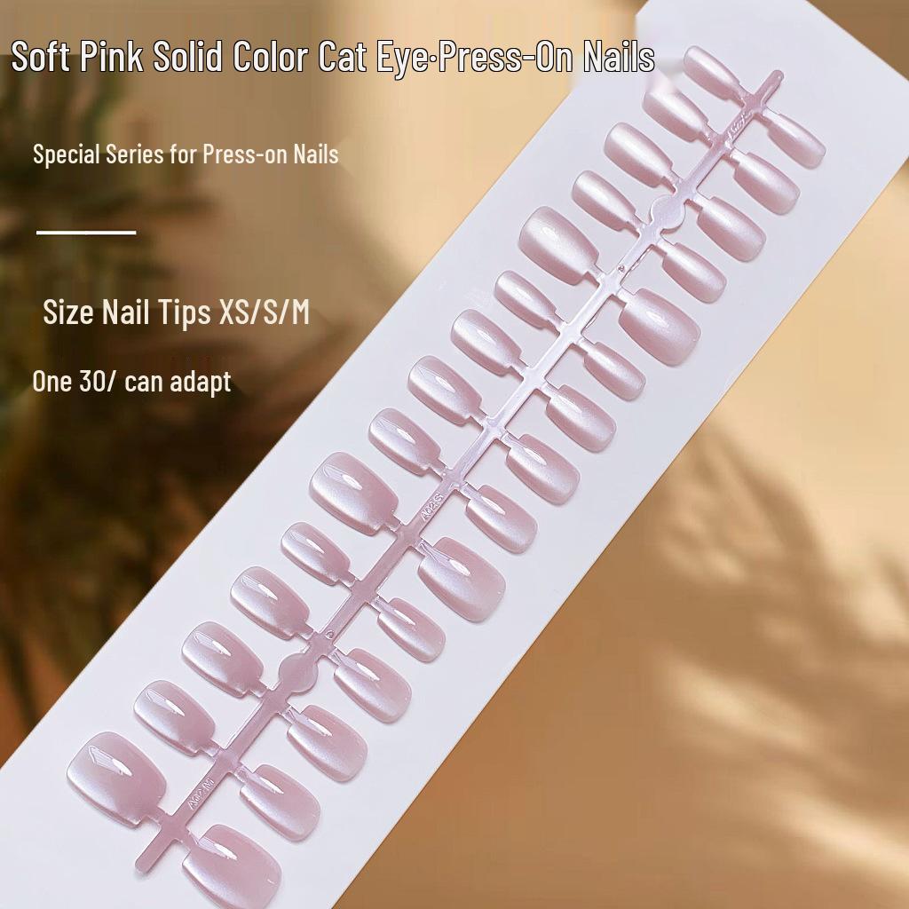 Glass Bead Cat Eye Nail Art - Solid Color High-End Wearable Fake Nails