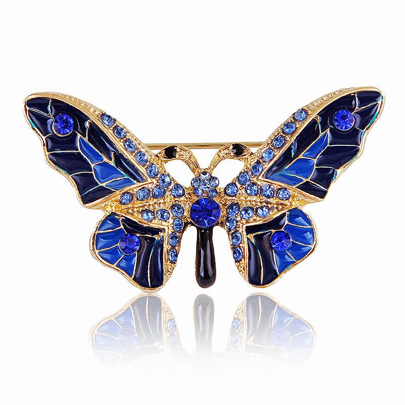Broche Papillon Strass Émail Peint Alliage Épinglette pour Accessoires Vêtements Femme