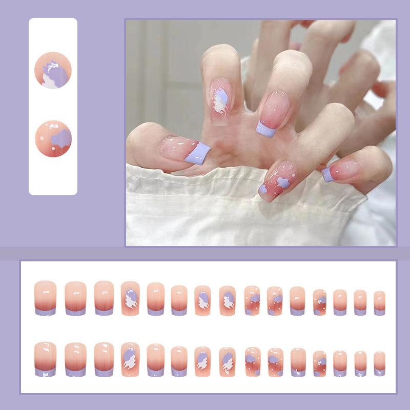 2025 Newest 24Pcs/Set Nail Art French Fake Nails Set With Glue Abs Plastic - Simple Short Nail Stickers