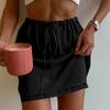 Summer New Lace Trim Tie-Back Satin Skirt Drawstring Mini Skirts For Woman Casual Women Clothing