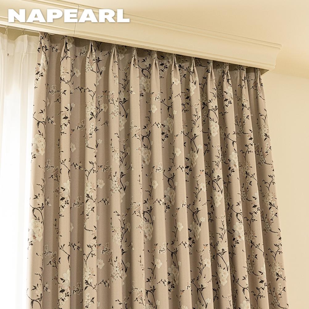 1PC NAPEARL Gentle Beige Floral Printed Curtains with Branches and Vines, 70-80% Blackout Curtains for Bedroom Living Room Window for Home Decor