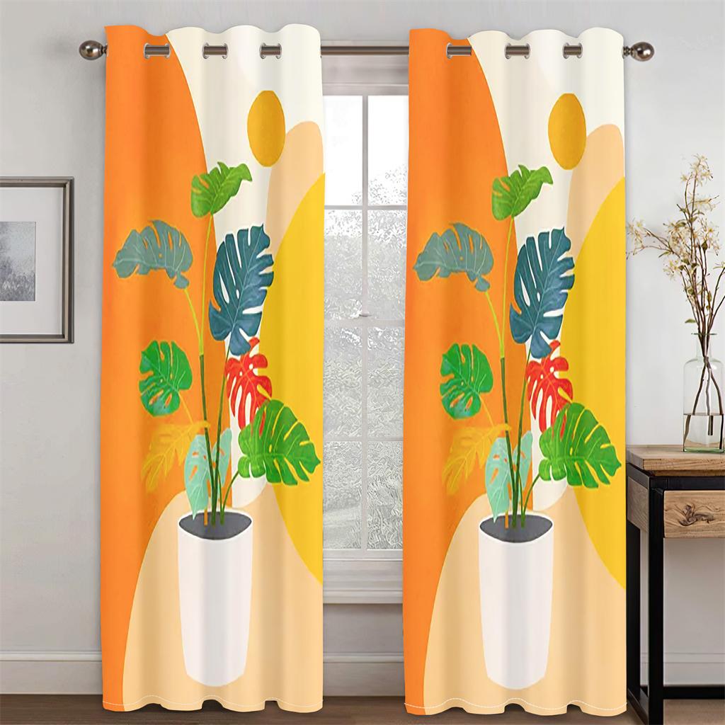 3D Abstract Art Geometric Design Flowers Simple Style Curtains 2 Panels Living Room Bedroom Window Curtain Decoration