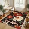 Floral Garden Theme Crystal Velvet Rug Personalized Custom Name Text Soft Floor Mat Home Decor