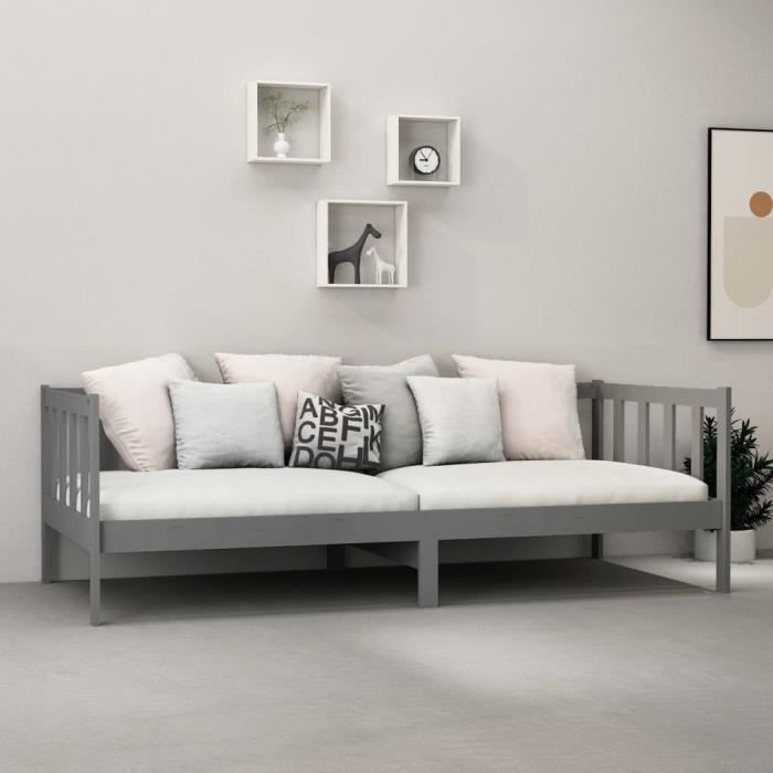 VidaXL Daybed with Mattress 90x200 Cm Grey Solid Pine Wood 3083626