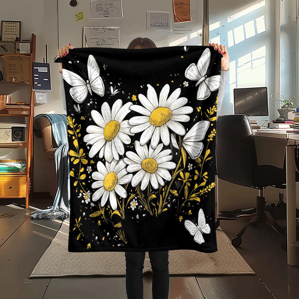 Flanelldecke mit Gänseblümchen- und Schmetterlingsmuster, hochwertig und bequem für alle Jahreszeiten, Heimdekoration, Wärme und Komfort