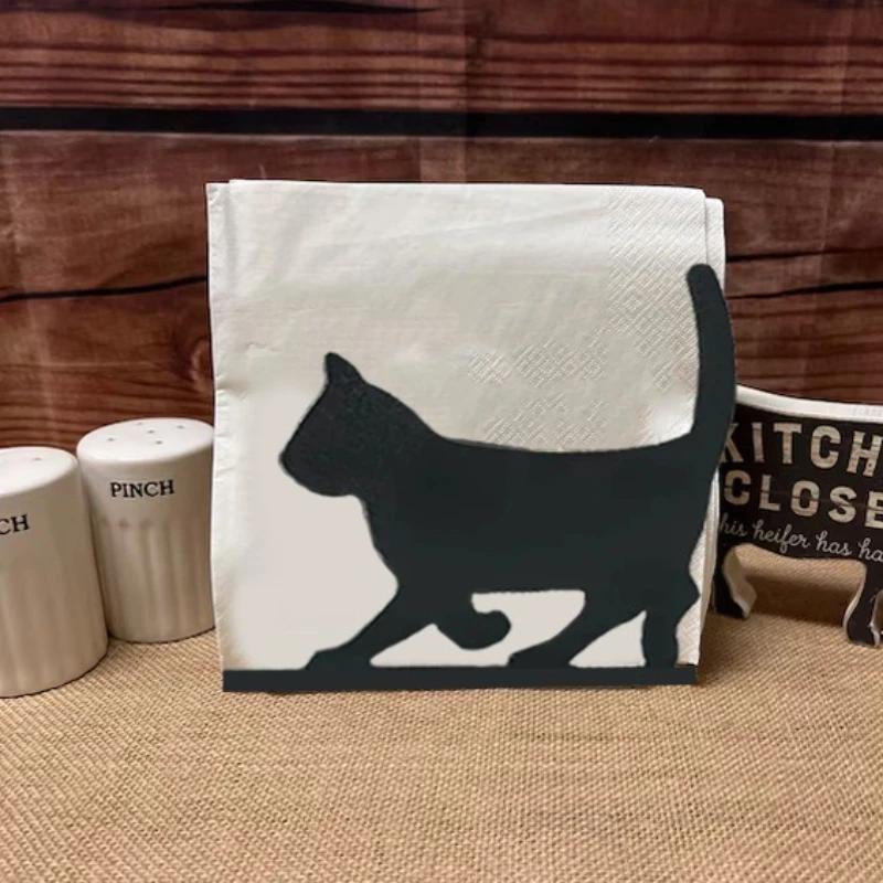 Paper Holders Vintage Black Cat Silhouette Metal Napkin Holder - Rustic Kitchen Dining Table Tissue Rack Desktop Decor