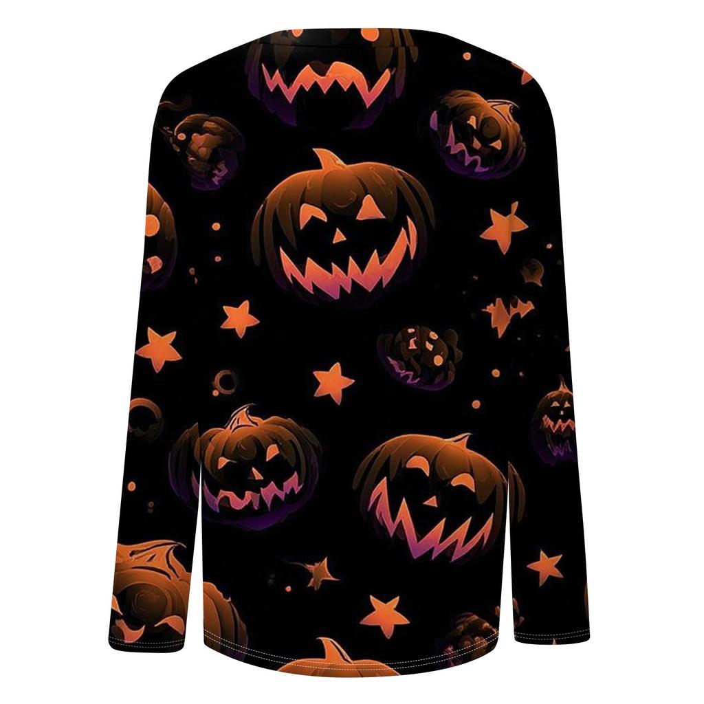 Women's Fashion Casual Round Neck Three-quarter Sleeve Halloween Printed T-shirt Top