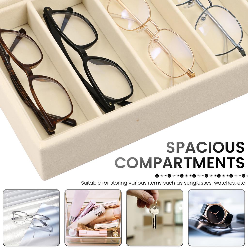 2Pcs Flannel Glasses Box 6/8 Grids Sunglass Organizer Stackable Glasses Storage Tray Drawer Glasses Display Tray Watch Holder