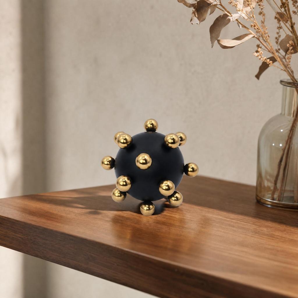 Spherical Metal Decorative Ornament Versatile Orb with Raised Spheres EyeCatching Black