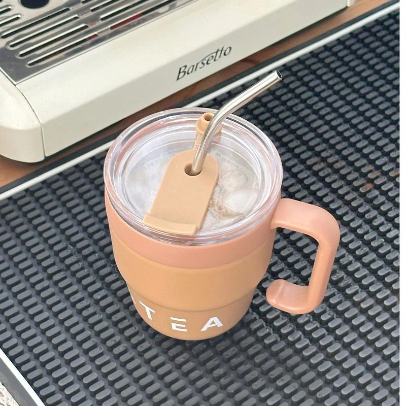 480ml Stainless Steel Portable Coffee Cups with Straw and Lid Portable Office Home Water Bottles Thermos Mug Drinkware Tea Cup