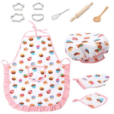 (H0826)11pcs Kids Cooking And Baking Set Kitchen Costume Role Play Kits Apron Hat WH