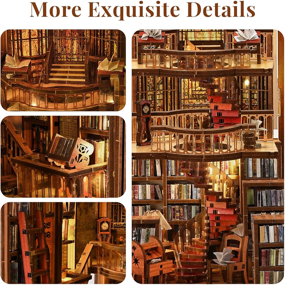 MiniCity DIY Book Nook Kit 3D Miniature House with LED Decor Woodcraft Bookend for Teens and Adults