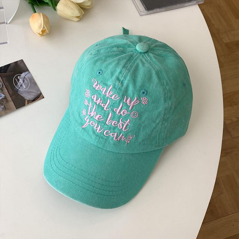 Vintage Washed Cotton Hat Letter Embroidered Baseball Caps For Women Korean Style Casual Sun Hat Soft Top Dad Hat Bone