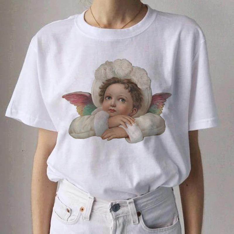 Angel Aesthetic Streetwear White Fashion Women TShirts Harajuku Short Sleeve Clothes Summer ONeck Tees Casual FeUnisex Tops