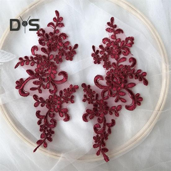 2 Pcs Embroidery Lace Applique Sewing Flower Fabric Collar Patch Motif Wedding Gown Dress Bridal DIY Crafts for Daily Wear Tailor Shops