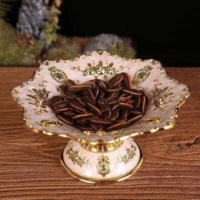 Silver Gold Fruit Tray Flower Shape Festival Alloy Snack Candy Plate High Foot Storage Organizer Banquet Home Desktop Decoration
