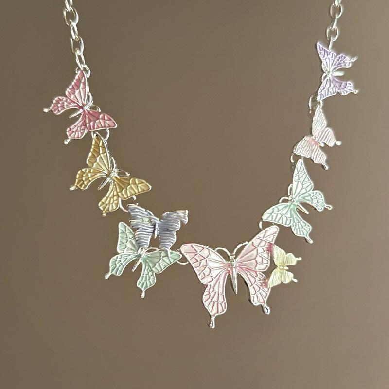 Girl's heart super fairy dripping oil butterfly necklace colorful vacation wind sweet collarbone chain daily versatile necklace women