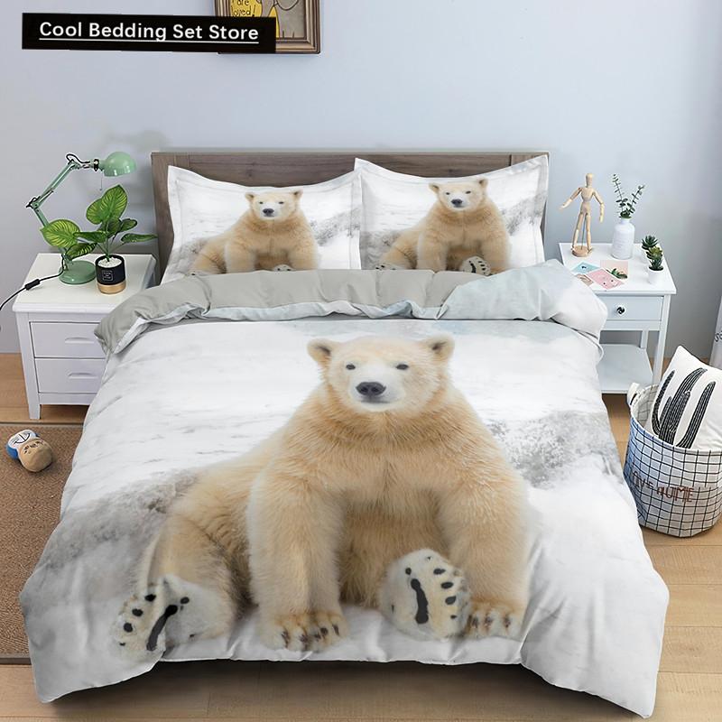 Poszewka na kołdrę z niedźwiedziem polarnym King Queen 3D Lovely White Arctic Animal Pościel dla dzieci nastolatków dorosłych Wildlife Poszewka na kołdrę Poszewka na poduszkę