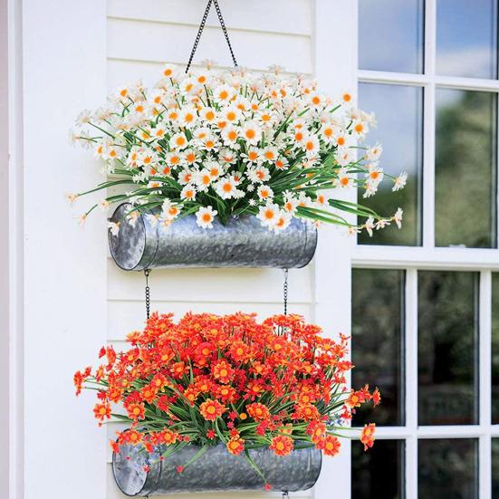 Artificial Flower UV-resistant Easy Care Long Stem Greenery Shrub Plant Faux Cemetery Flower Farmhouse Decor