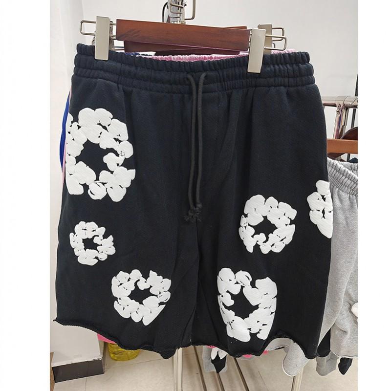 Mens Cotton Denim Tears Inspired Oversized Shorts With Floral Print Loose Fit Streetwear