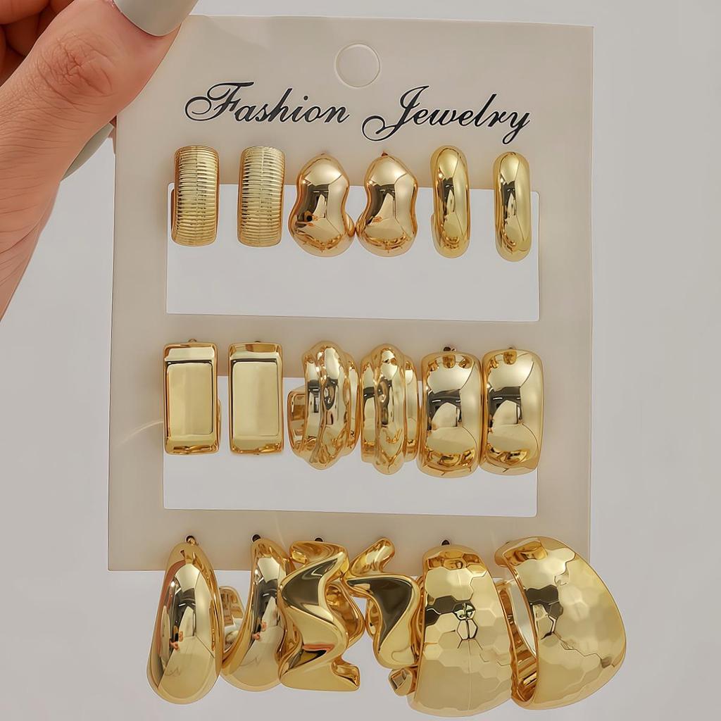 Cross-border Creative Geometric C-shaped Twist Ribbed Earring Set