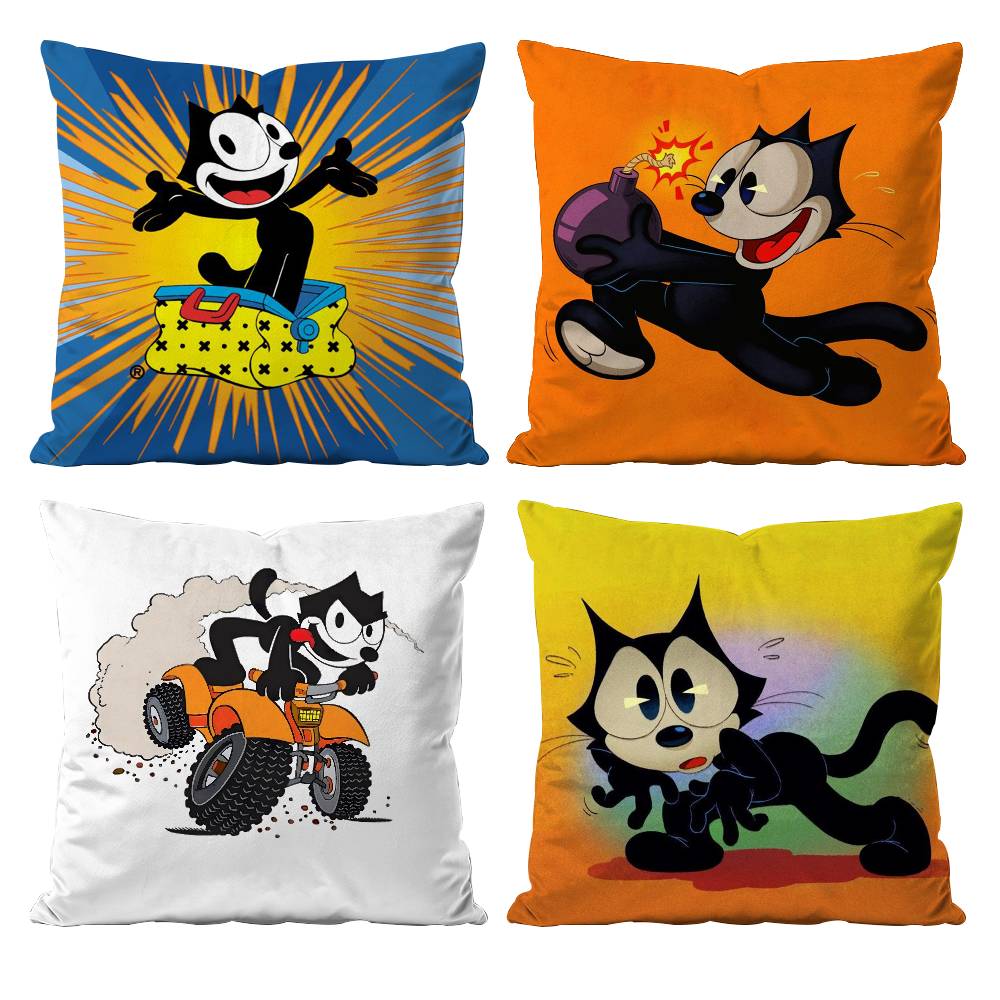 F-Felix The Cat Exquisite Pillow Case Anti-dustmite Pillowcase Invisible Zipper Silky Short Plush Sofa Cushion Cover