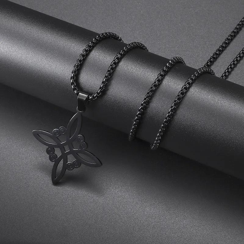 Silver Stainless Steel Witch Knot Pendant Necklace Celtic Knot Lucky Jewelry Christmas Gift for Friends Family