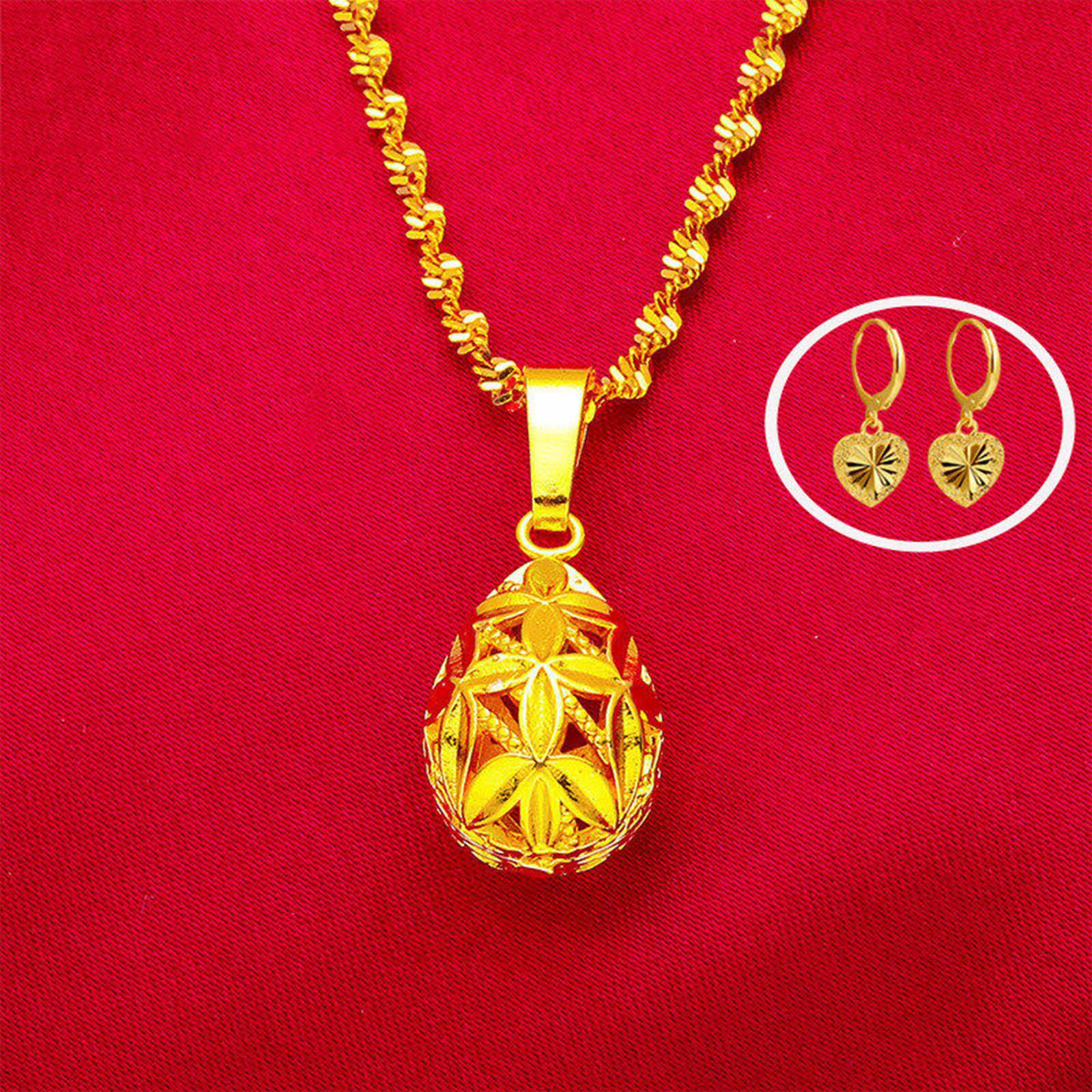 

Vintage Water Drop Pendant Necklace Set Gold Plated Ladies Earrings Necklace Jewelry Set One Size золотий