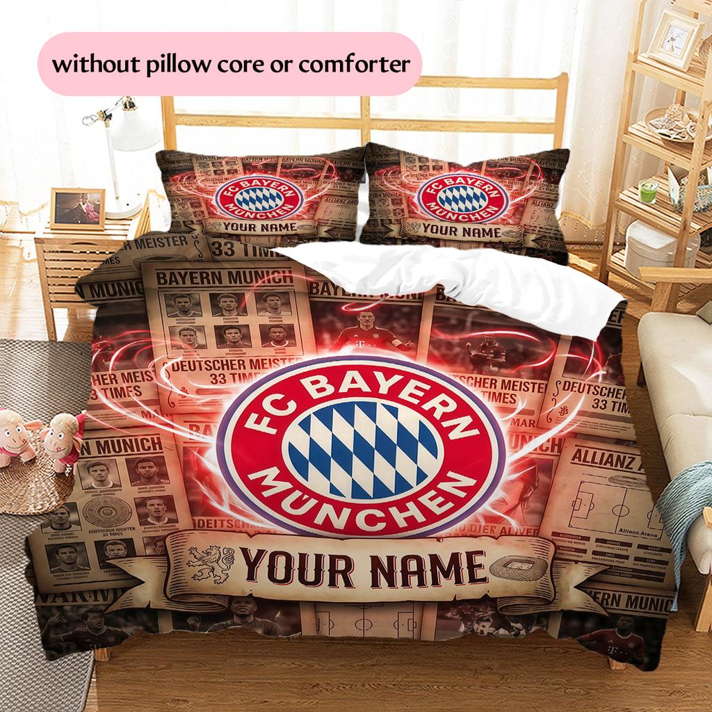 Custom Name FC Bayern München Pattern Bedding Quilt Set Home Decoration Gift (1 * duvet cover + 2 * pillowcase without core)