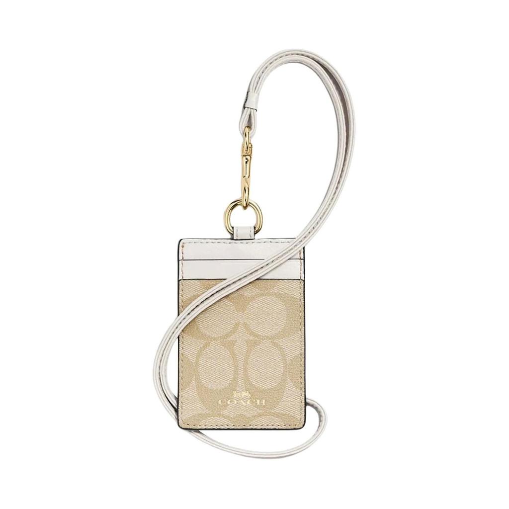 COACH Lanyard Artificial Leather Card Holder Card Holder Mini Women's Khaki White 63274-IMDQC