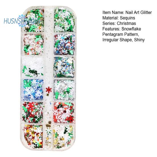 1 Box Christmas Nail Glitter Sequins Snowflake Pentagram Pattern Irregular Shape Festive Manicure Accessories
