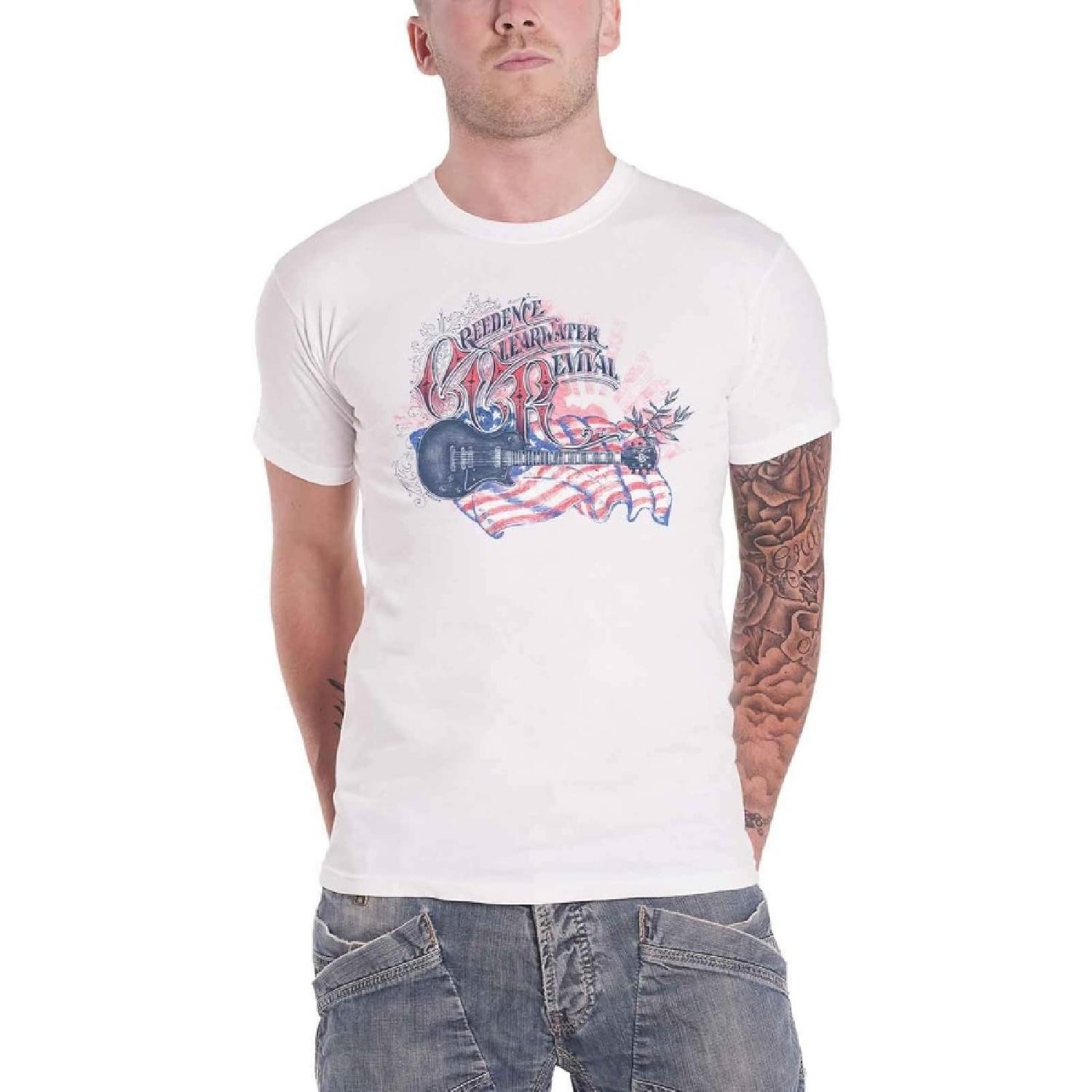 Creedence Clearwater Revival T Shirt Guitar And Flag Official Mens White XXXXXL белый